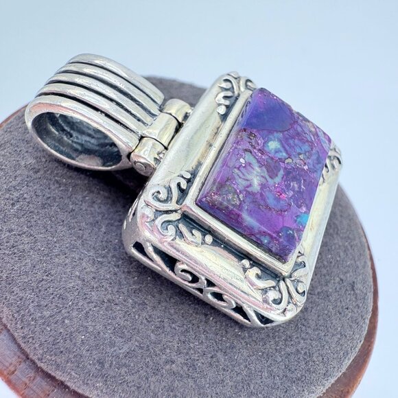 VTG Sterling Silver 925 Purple Copper Turquoise Bezel Set Pendant 1.25" Length - Picture 4 of 9